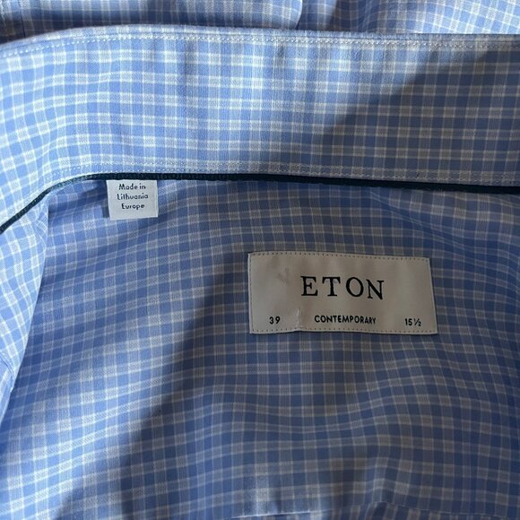 Eton Fine Twill Cotton Contempoary Check Button Up Shirt - Men's Size 39/15.5 - Picture 4 of 8